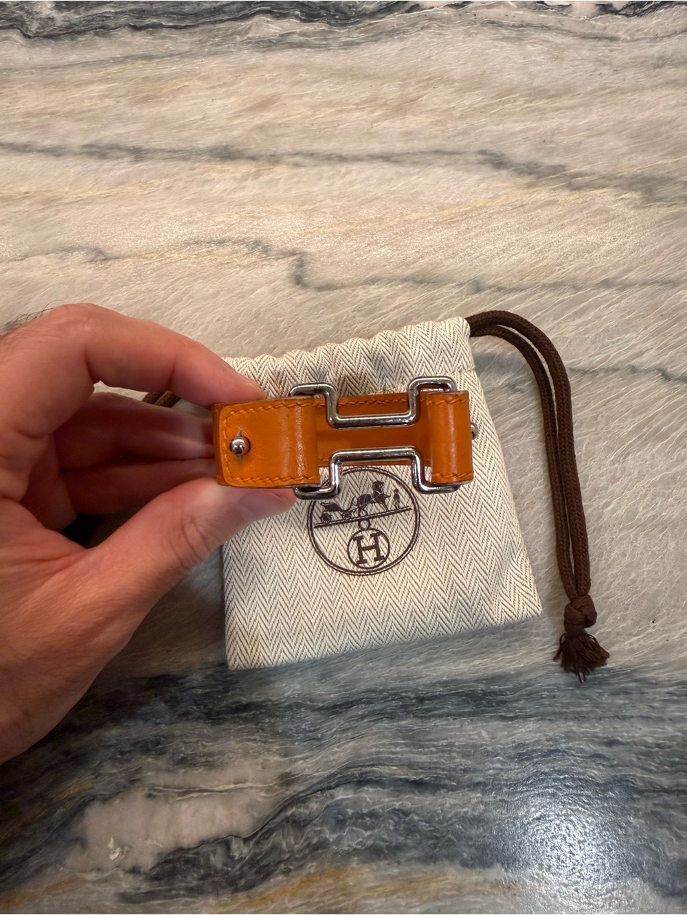 Orange Swift Leather H Bracelet Palladium Hardware